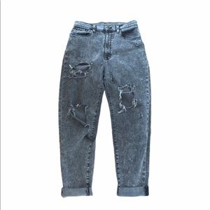 BDG Black Acid Wash Distressed High Rise Mom Jean